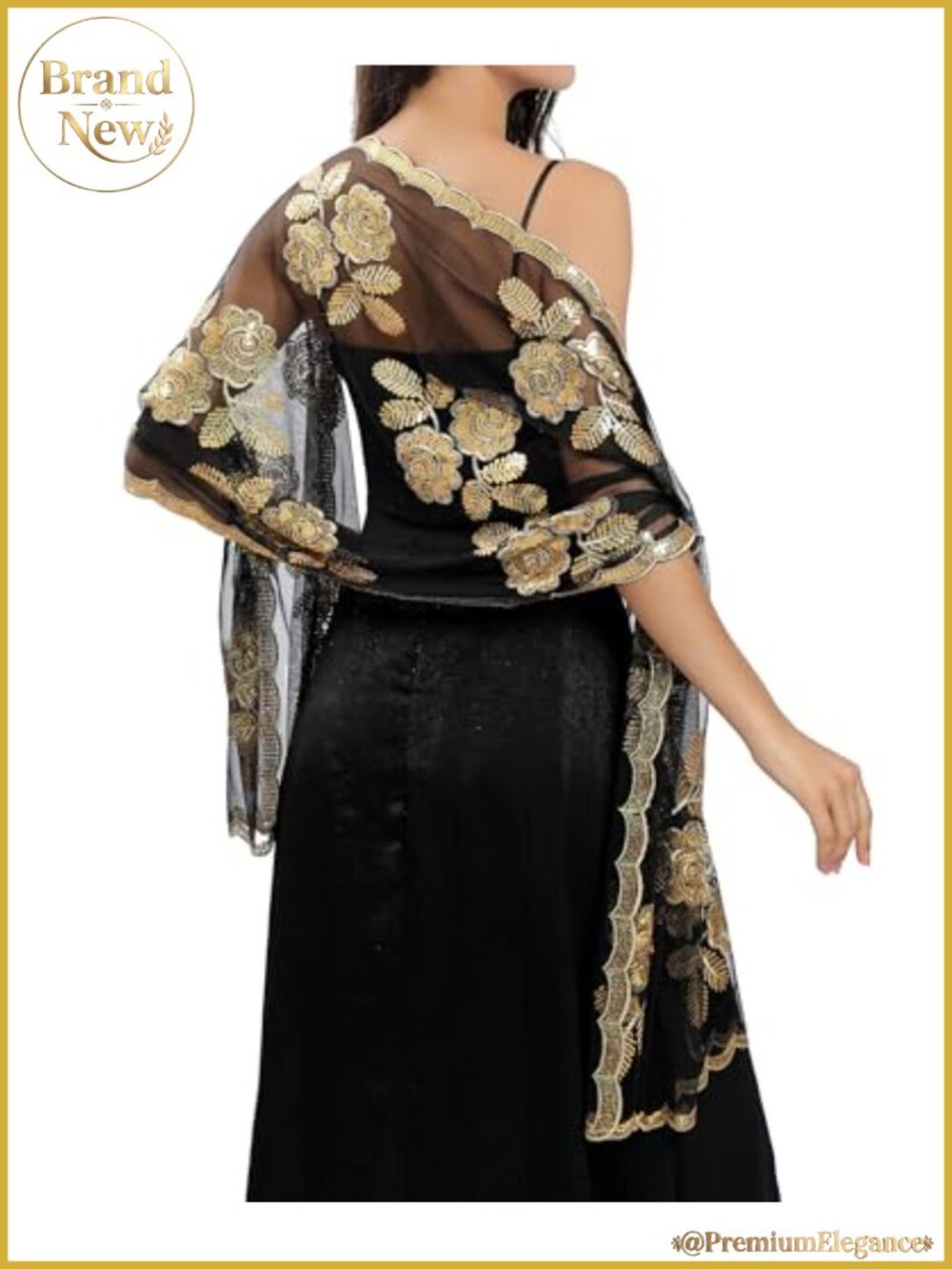 Women Lace Chiffon Shawl Wrap for Evening Dresses, Embroidered Floral Formal